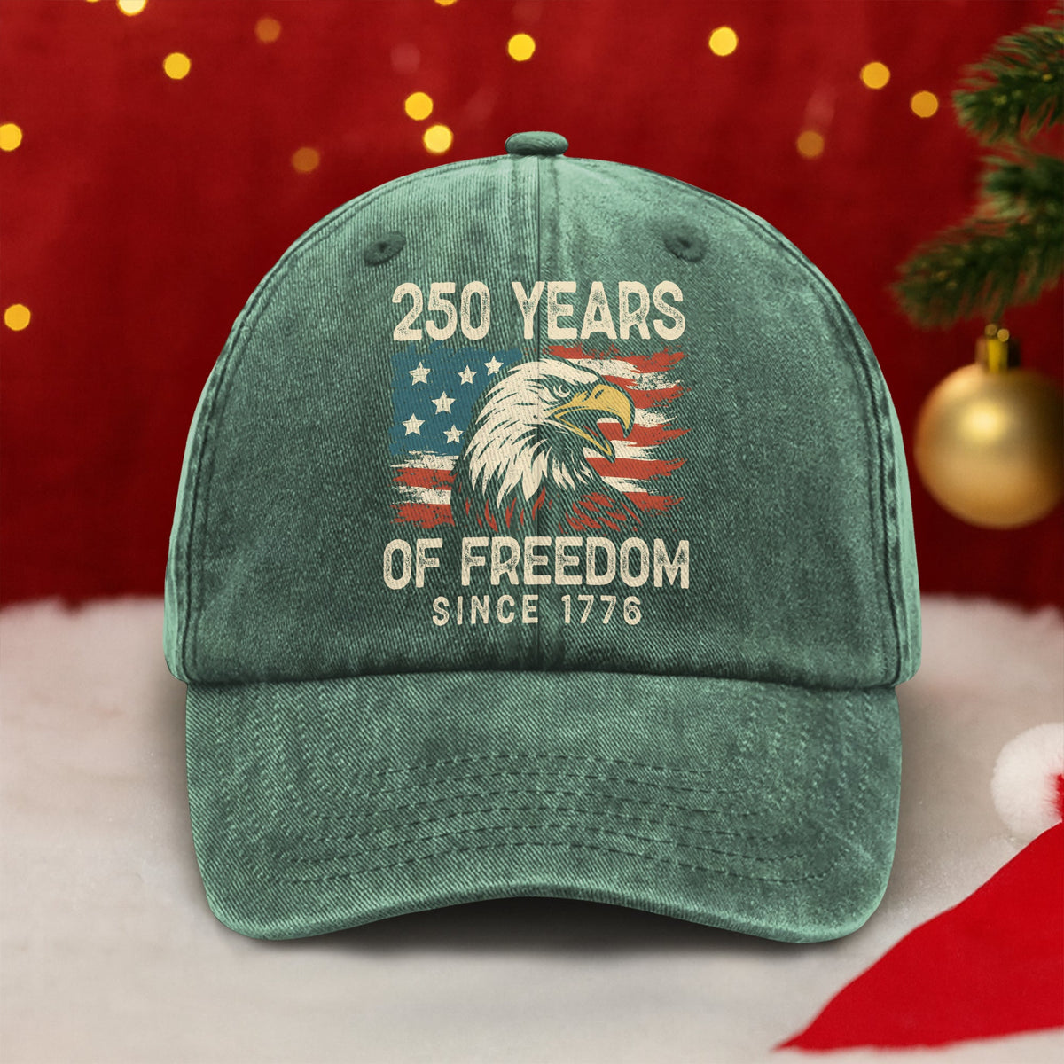 250 Years Of Freedom Since 1776 USA Bald Eagle America Flag Washed Denim Baseball Cap HA75 897380