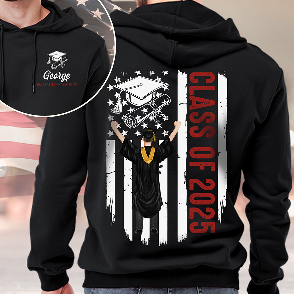 Personalized Class Of 2025 Flag Graduation Back & Front Dark Shirt LM32 893433