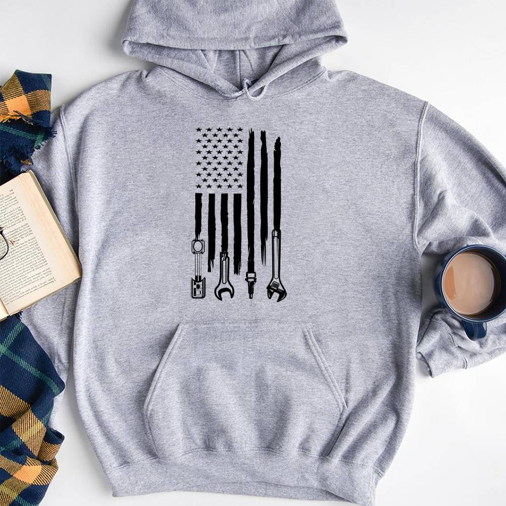 GeckoCustom America Mechanic America T-shirt, HN590 Pullover Hoodie / Sport Grey Color / S