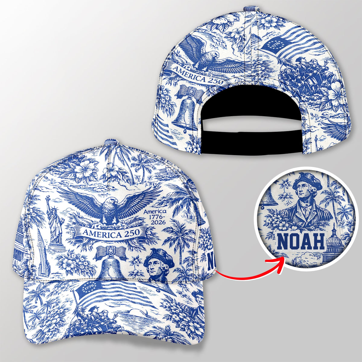 Personalized America 1776-2026 Anniversary Toile De Jouy Style Classic Cap HO82 902452