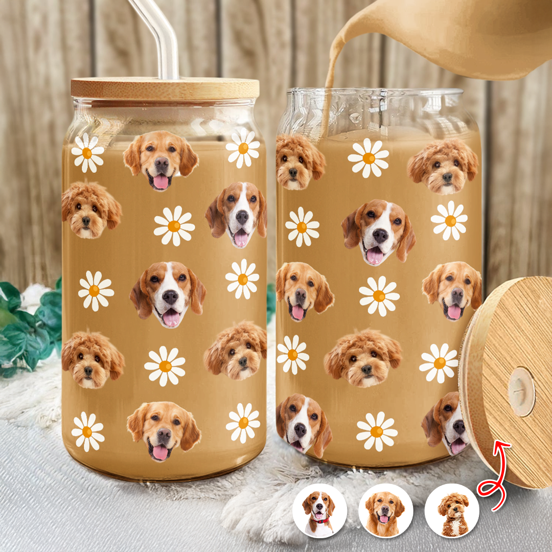 Custom Pet Photo Glass Can With Lid Christmas Gift for Pet Lovers TH10 894301