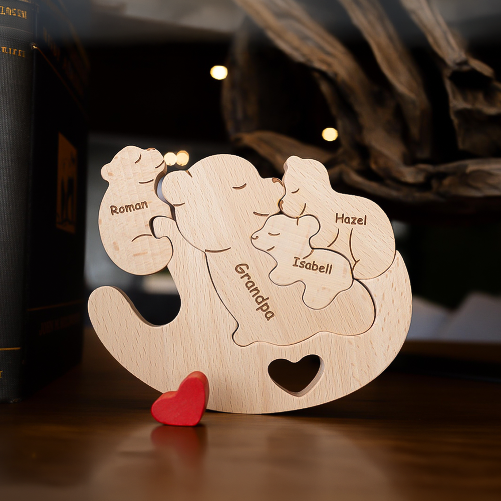 Personalized Wooden Mommy Rolling Bear Family Puzzle, Family Home Decor HA75 920738