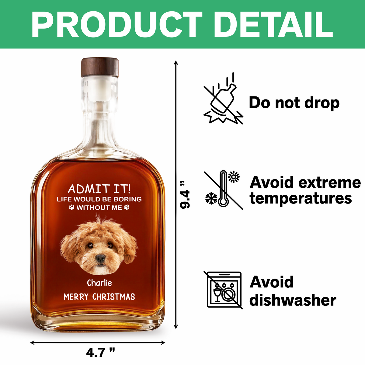 Custom Dog Cat Face Photo Life Would Be Boring Without Me Whiskey Bottle, Christmas Gifts HO82 894352