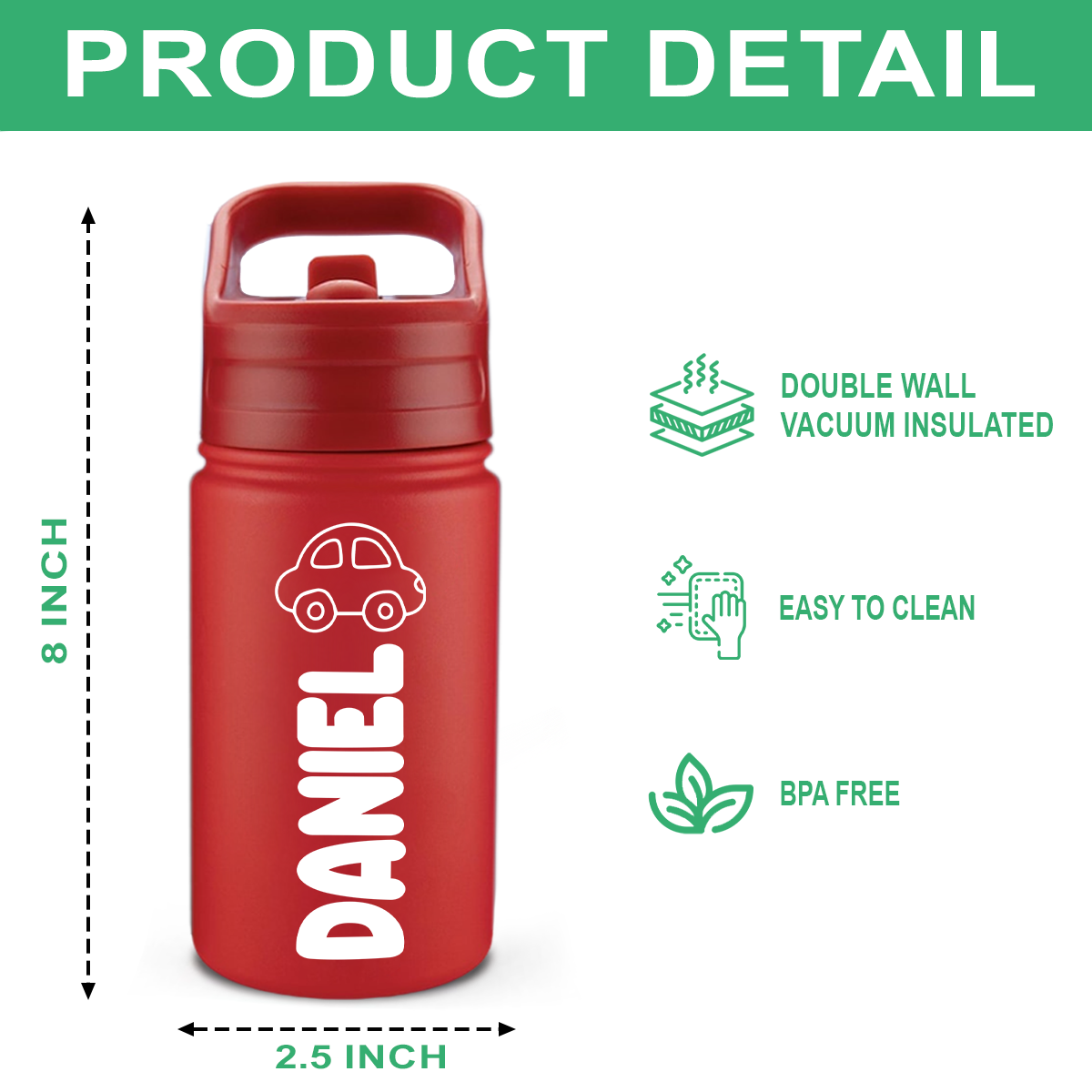 Personalized Adorable Icon With Name Kid Insulated Water Bottle With Straw LM32 893719