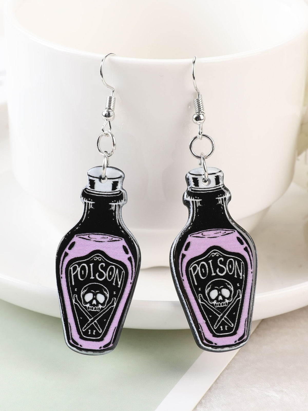 GeckoCustom 1Pair Halloween Dangle Earrings Black Punk Witches Crafts Skull Hand Cat Bat Crystal for Women Birthday Gift as picture