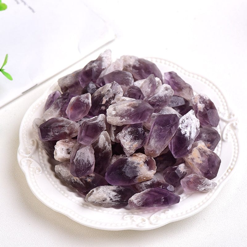 GeckoCustom 1PC Natural Crystal Quartz Minerals Specimen Amethyst Rose quartz Irregular Shape Rough Rock Stone Reiki Healing Home Decoration Purple white / 50g