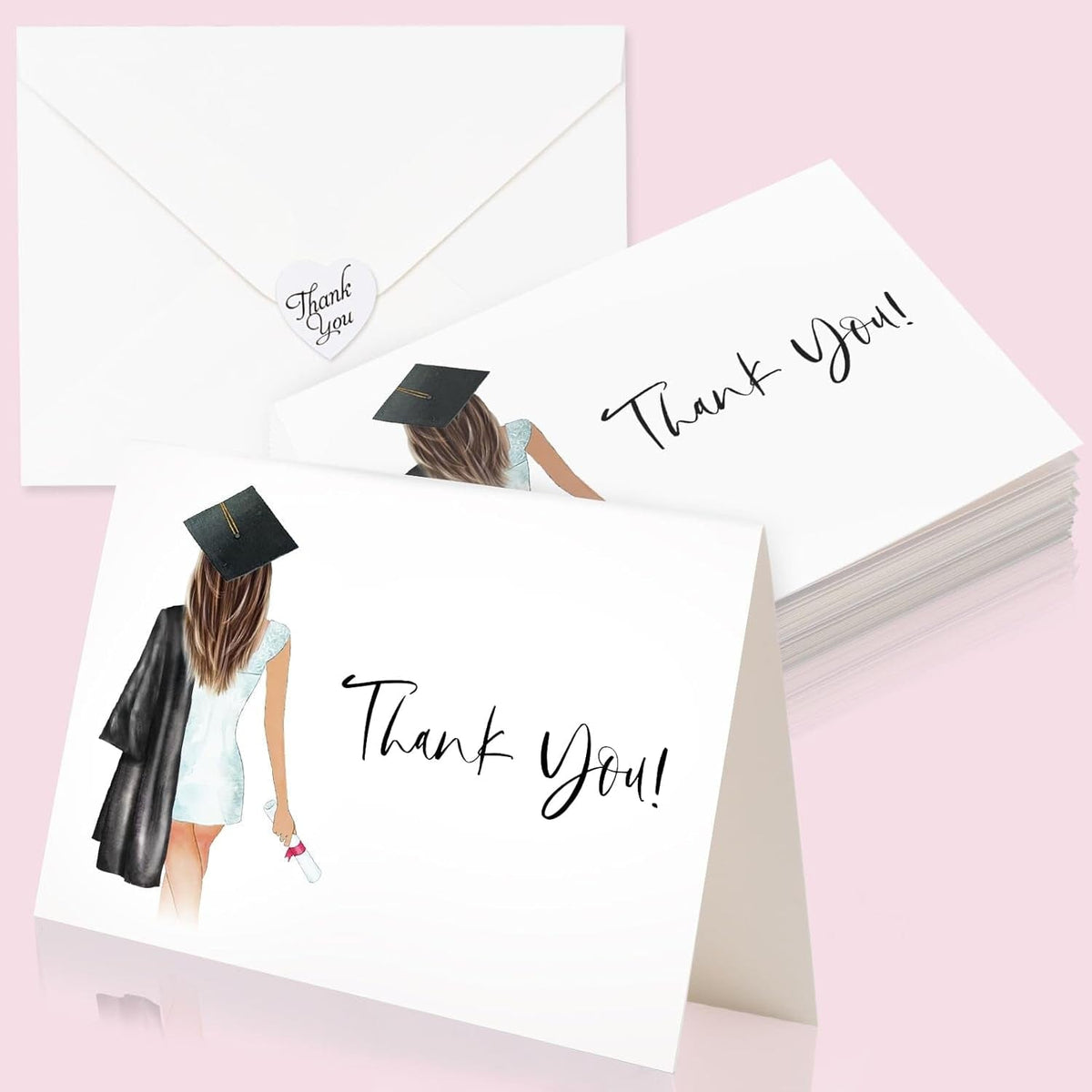 GeckoCustom 30 Teacher Appreciation Cards Bulk with Envelopes - Teacher Thank You Cards 300GSM Blank Greeting Cards for Teachers, Employees, Nurse, Volunteers and Doctor 12 Girl Thank You Card