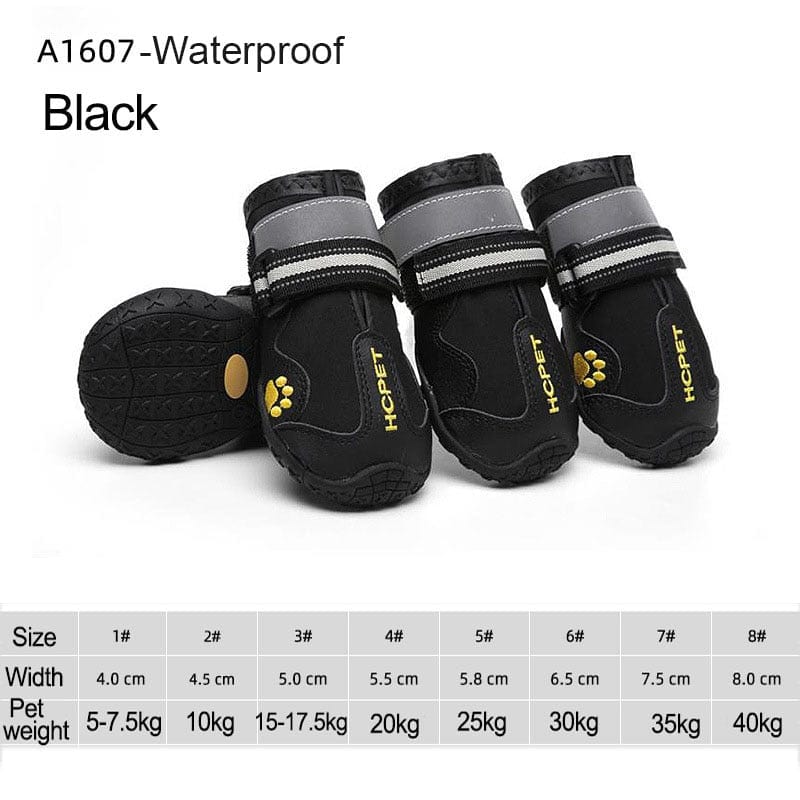 GeckoCustom 4pcs/set Pet Dog Shoes Reflective Waterproof Dog Boots Warm Snow Rain Pets Booties Anti-slip Socks Footwear For Medium Large Dog A1607-Black / 1