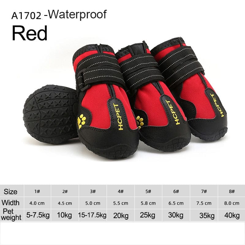 GeckoCustom 4pcs/set Pet Dog Shoes Reflective Waterproof Dog Boots Warm Snow Rain Pets Booties Anti-slip Socks Footwear For Medium Large Dog A1702-Red / 1