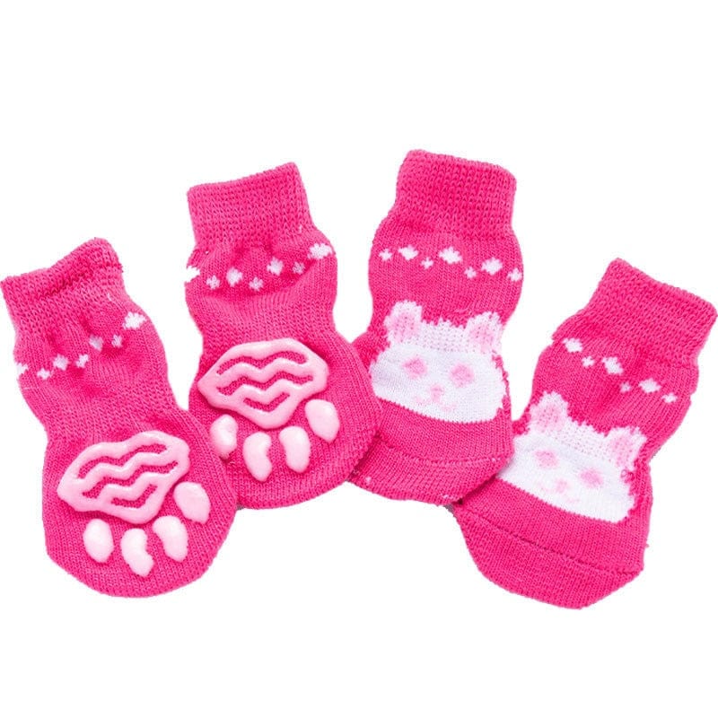 GeckoCustom 4Pcs Warm Puppy Dog Shoes Soft Pet Knits Socks Cute Cartoon Anti Slip Skid Socks For Small Dogs Breathable Pet Products S/M/L 30 / S