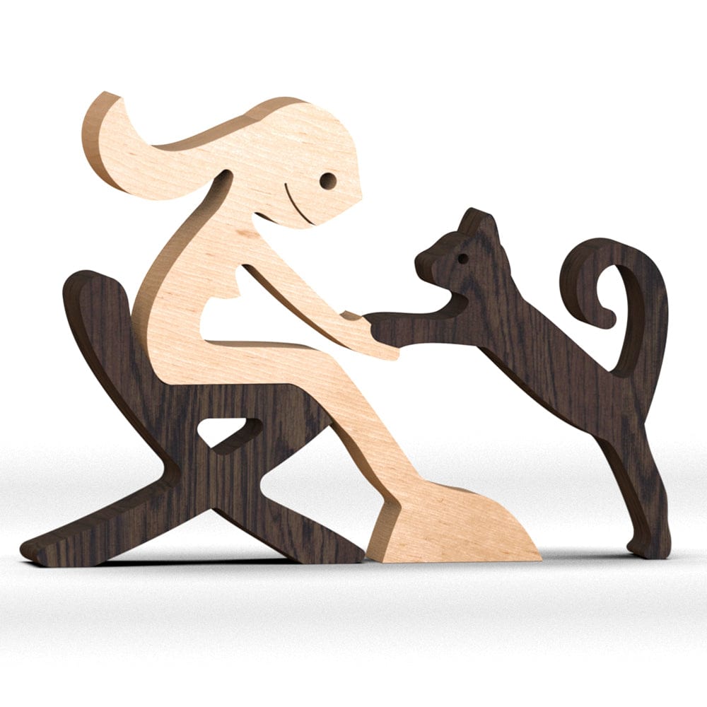 GeckoCustom A Woman With Cat Wood Sculpture N304 HN590 Woman Sit With Cat