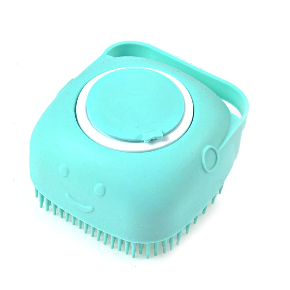 GeckoCustom Bathroom Dog Bath Brush Massage Gloves Soft Safety Silicone Comb with Shampoo Box Pet  Dog Brush Square-Blue / CN