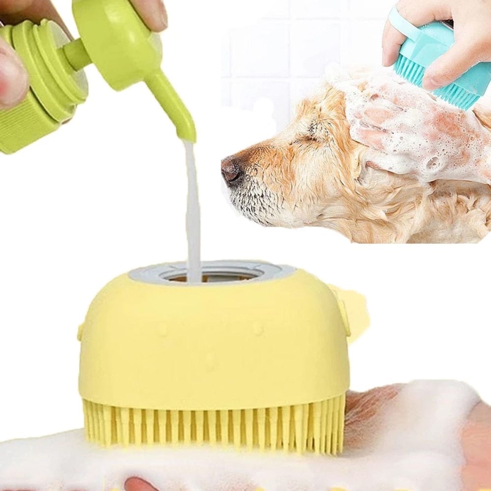 GeckoCustom Bathroom Dog Bath Brush Massage Gloves Soft Safety Silicone Comb with Shampoo Box Pet  Dog Brush