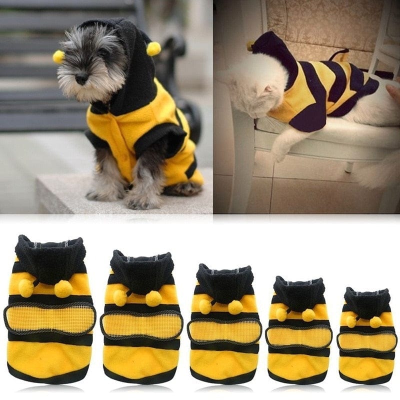 GeckoCustom Bee Pet Puppy Coat Apparel Outfit Fleece Clothes Dog Cat Hoodie Fancy Costume  Halloween Cosplay Sweater Dog Hoodies Yellow / XS