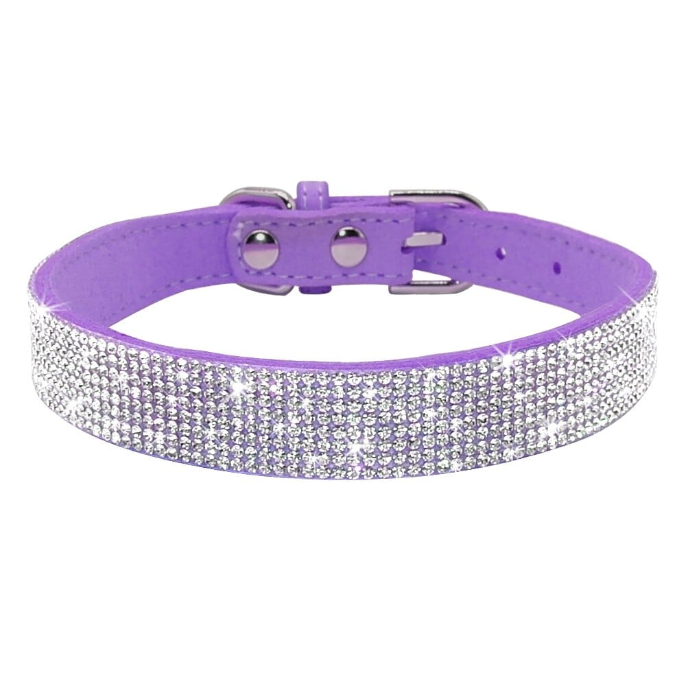 GeckoCustom Bling Rhinestone Dog Cat Collars Leather Pet Puppy Kitten Collar Walk Leash Lead For Small Medium Dogs Cats Chihuahua Pug Yorkie Purple / 1