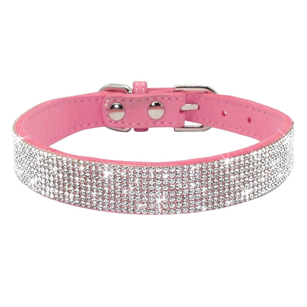 GeckoCustom Bling Rhinestone Dog Cat Collars Leather Pet Puppy Kitten Collar Walk Leash Lead For Small Medium Dogs Cats Chihuahua Pug Yorkie Pink / 1