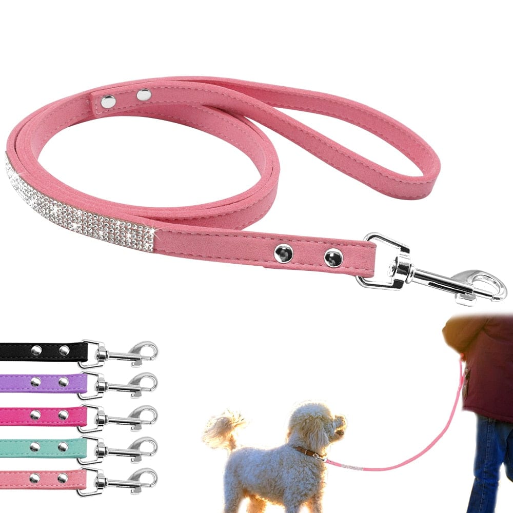 GeckoCustom Bling Rhinestone Dog Cat Collars Leather Pet Puppy Kitten Collar Walk Leash Lead For Small Medium Dogs Cats Chihuahua Pug Yorkie