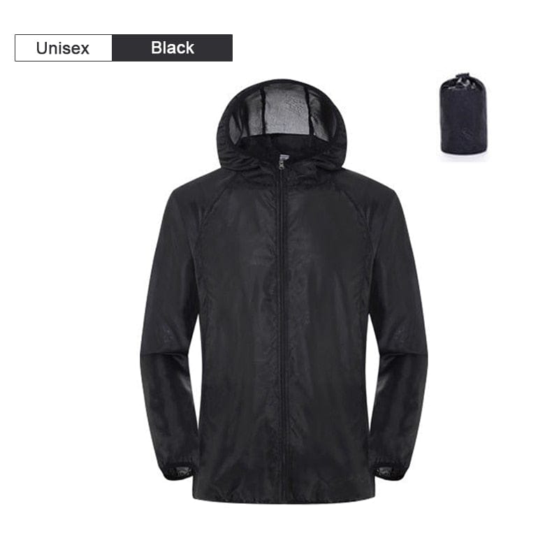 GeckoCustom Camping Rain Jacket Men Women Waterproof Sun Protection Clothing Fishing Hunting Clothes Quick Dry Skin Windbreaker With Pocket Unisex-Black / S