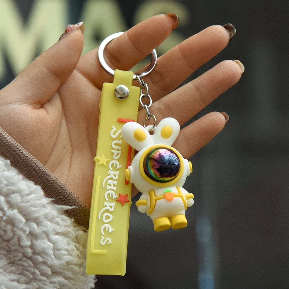 GeckoCustom Cartoon Lightning Bear Keychain Cute Astronaut Bear Doll Keyring Bag Pendant Couple Car Keyholder Creative Bag Charm Accessories Sky Blue