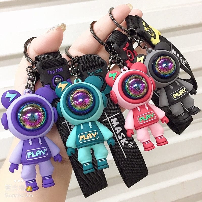 GeckoCustom Cartoon Lightning Bear Keychain Cute Astronaut Bear Doll Keyring Bag Pendant Couple Car Keyholder Creative Bag Charm Accessories
