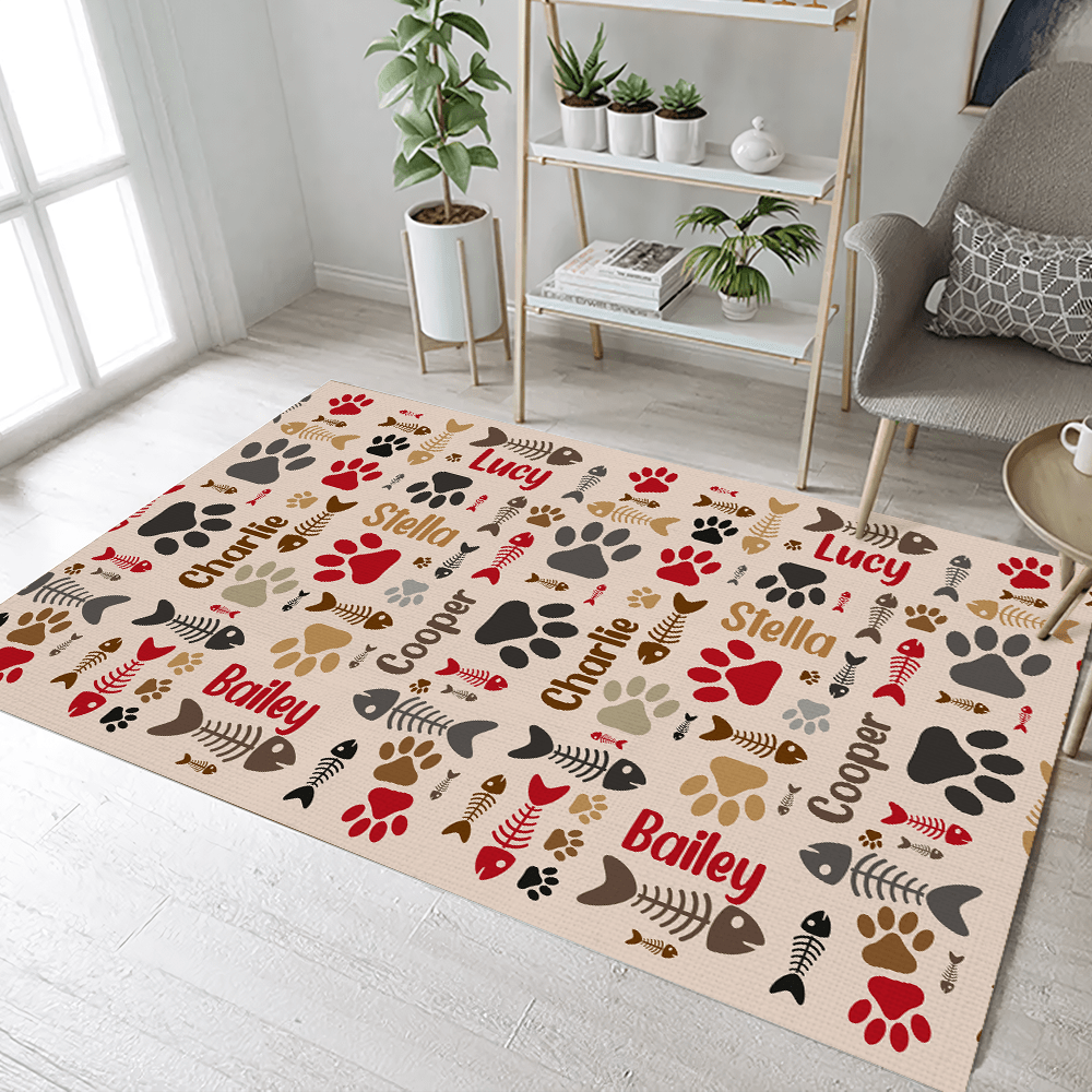 GeckoCustom Cat Bones And Paws Premium Rug Personalized Gift TA29 890069