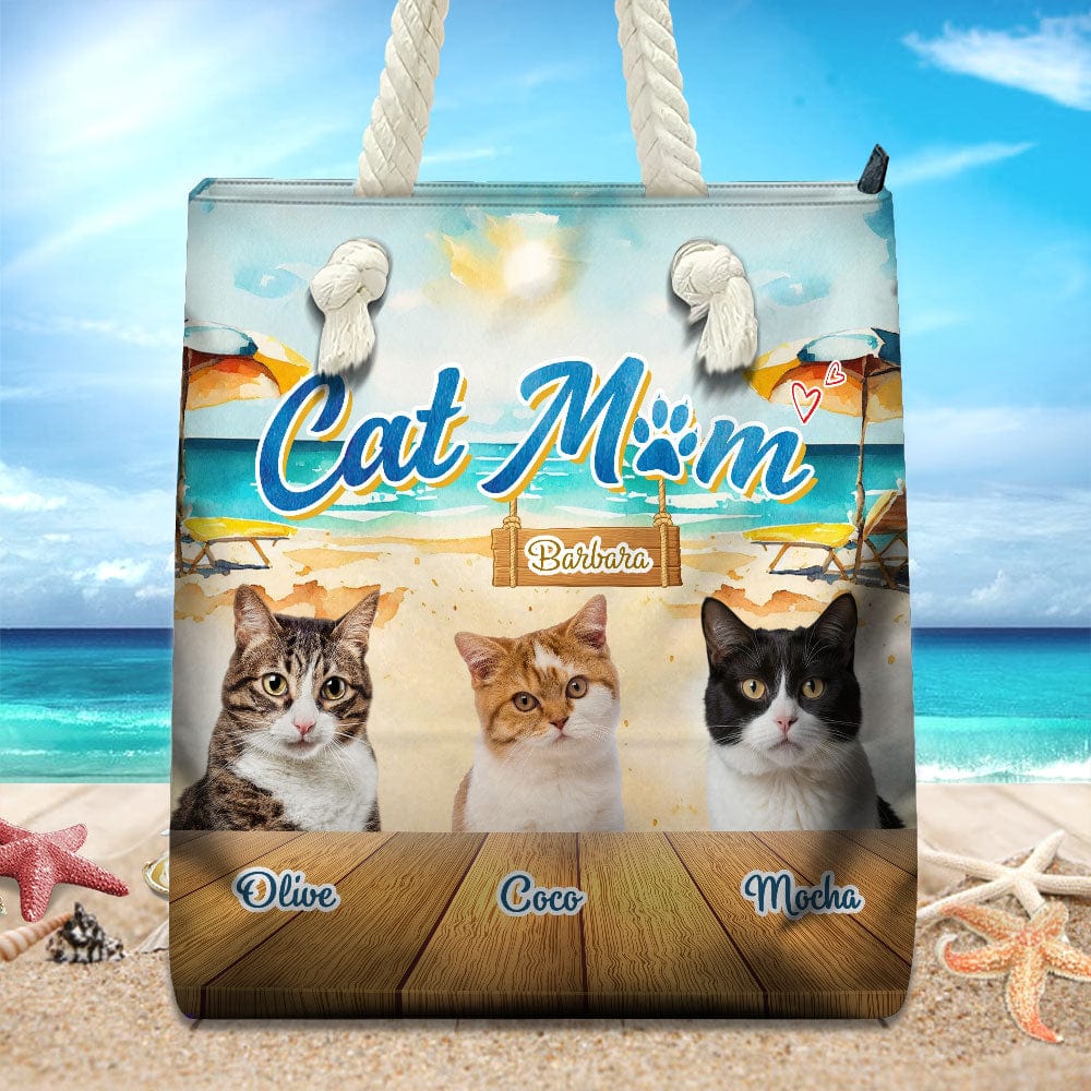 GeckoCustom Cat Mom For Cat Lovers Beach Tote Bag Personalized Gift HO82 891202 12x14.2 in