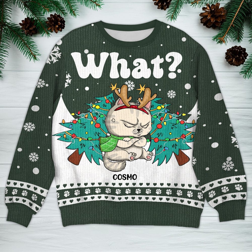 GeckoCustom Cat What With Christmas Tree Ugly Sweater For Cat Lovers Personalized Gift HO82 893050
