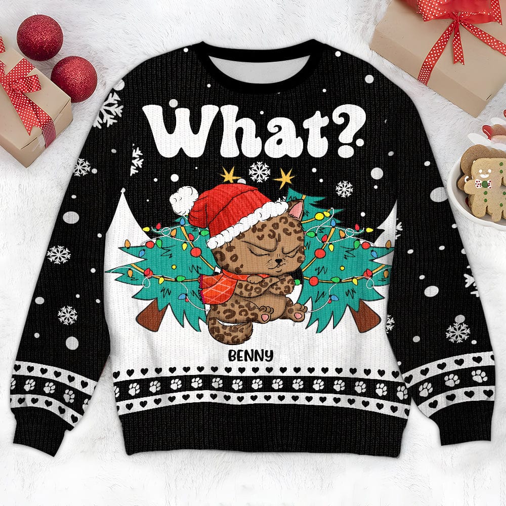 GeckoCustom Cat What With Christmas Tree Ugly Sweater For Cat Lovers Personalized Gift HO82 893050