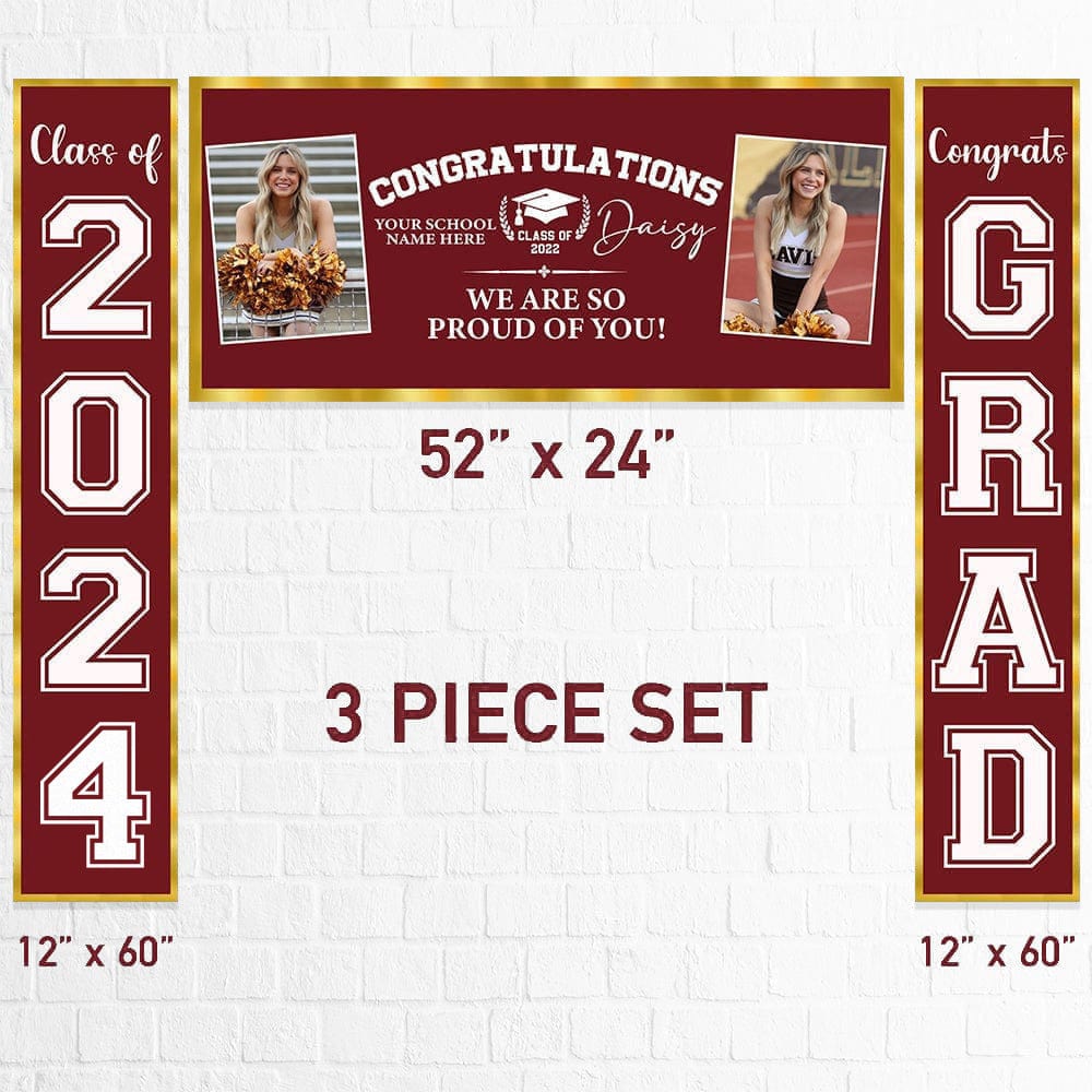 GeckoCustom Congratulations Graduation Banner, 3 Piece Set With Photos HN590