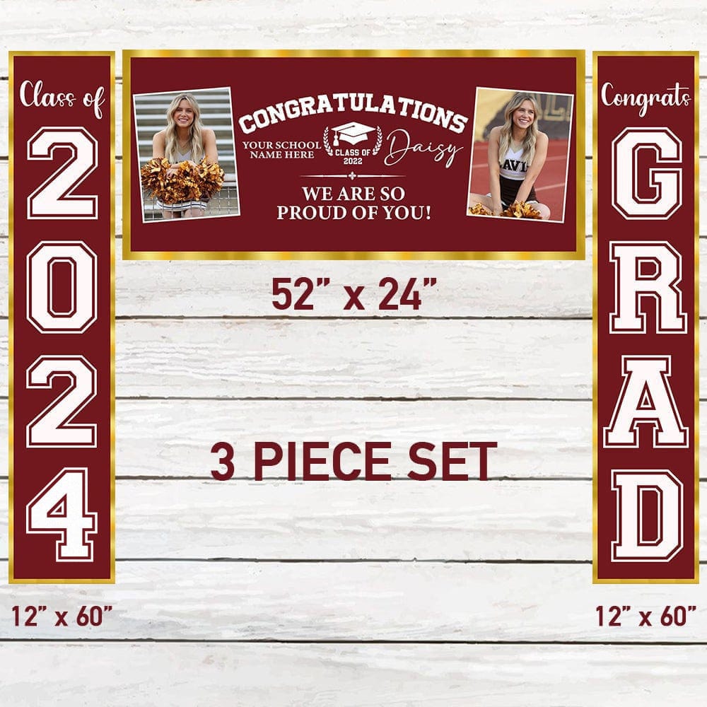 GeckoCustom Congratulations Graduation Banner, 3 Piece Set With Photos HN590