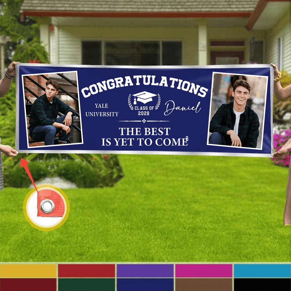 GeckoCustom Congratulations Graduation Banner with 2 Pictures 888885