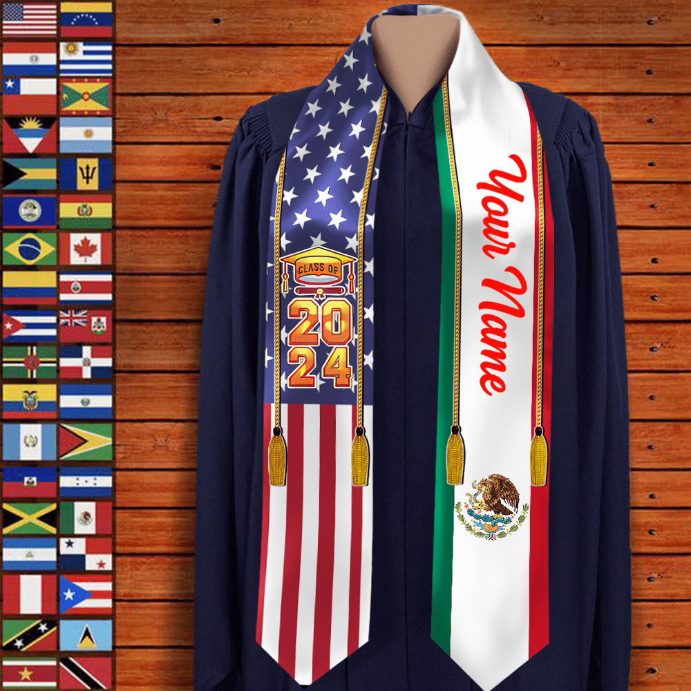 GeckoCustom Country Flag Class of 2024 Graduation Stoles TA29 888875 6x72 inch