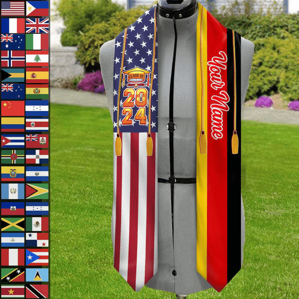 GeckoCustom Country Flag Class of 2024 Stoles Sash, Graduation Gift, Senior Gift HN590 6x72 inch