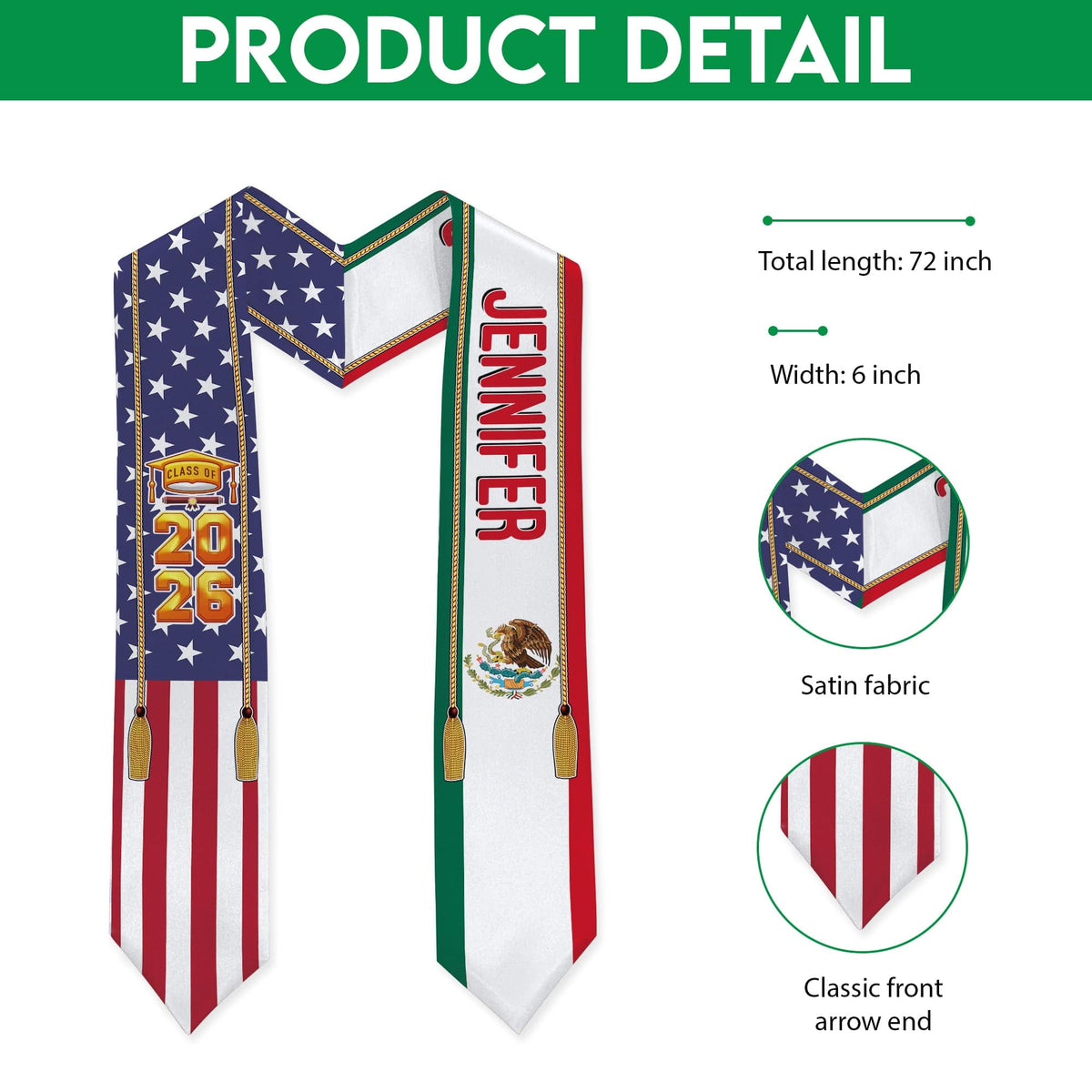 GeckoCustom Country Flag Class of 2025 Stoles Graduation Gift 888875 N369