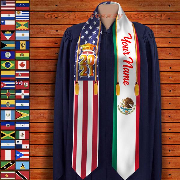 GeckoCustom Country Flag Class of Stoles/Sash, Graduation Gift, Senior Gift HN590 6 Inch x 72 Inch / Silk / Triangle Stoles