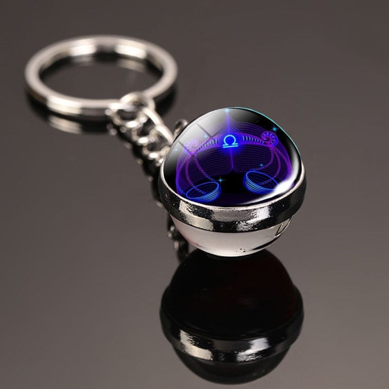 GeckoCustom Creative 12 Constellation Key Ring Time Stone Double-Sided Glass Ball Metal Keychain Pendant Key Chain Accessories Fashion Gift Libra luminous