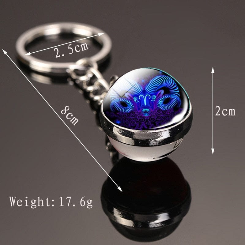 GeckoCustom Creative 12 Constellation Key Ring Time Stone Double-Sided Glass Ball Metal Keychain Pendant Key Chain Accessories Fashion Gift
