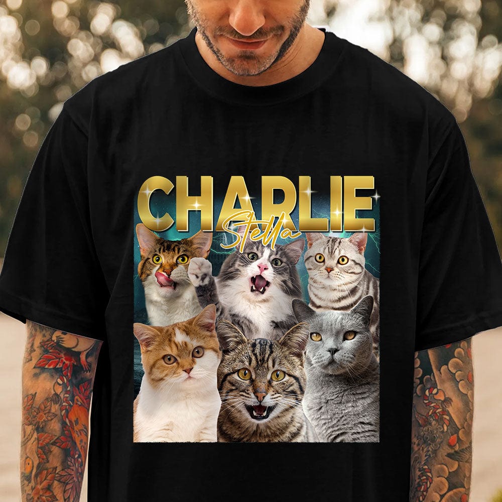 GeckoCustom Custom Cat Photo Gradient Name Cat Shirt T368 889697