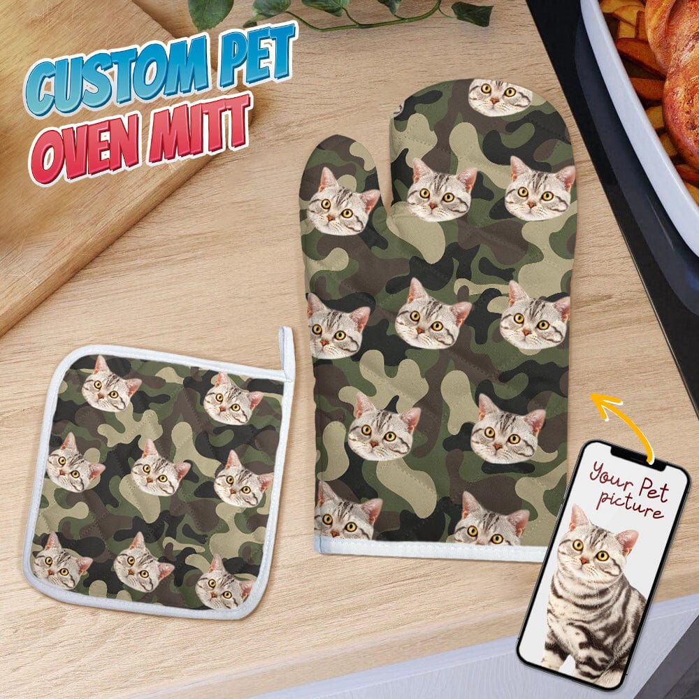 GeckoCustom Custom Cat Photo With Accessory Pattern Oven Mitt K228 889070 1 Oven Mitt & 1 Pot Holder
