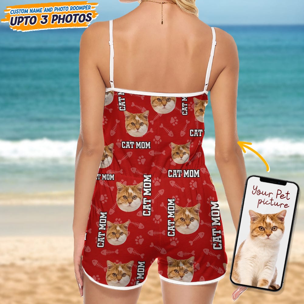 GeckoCustom Custom Cat Photo With Accessory Pattern Sleeveless Romper K228 9000