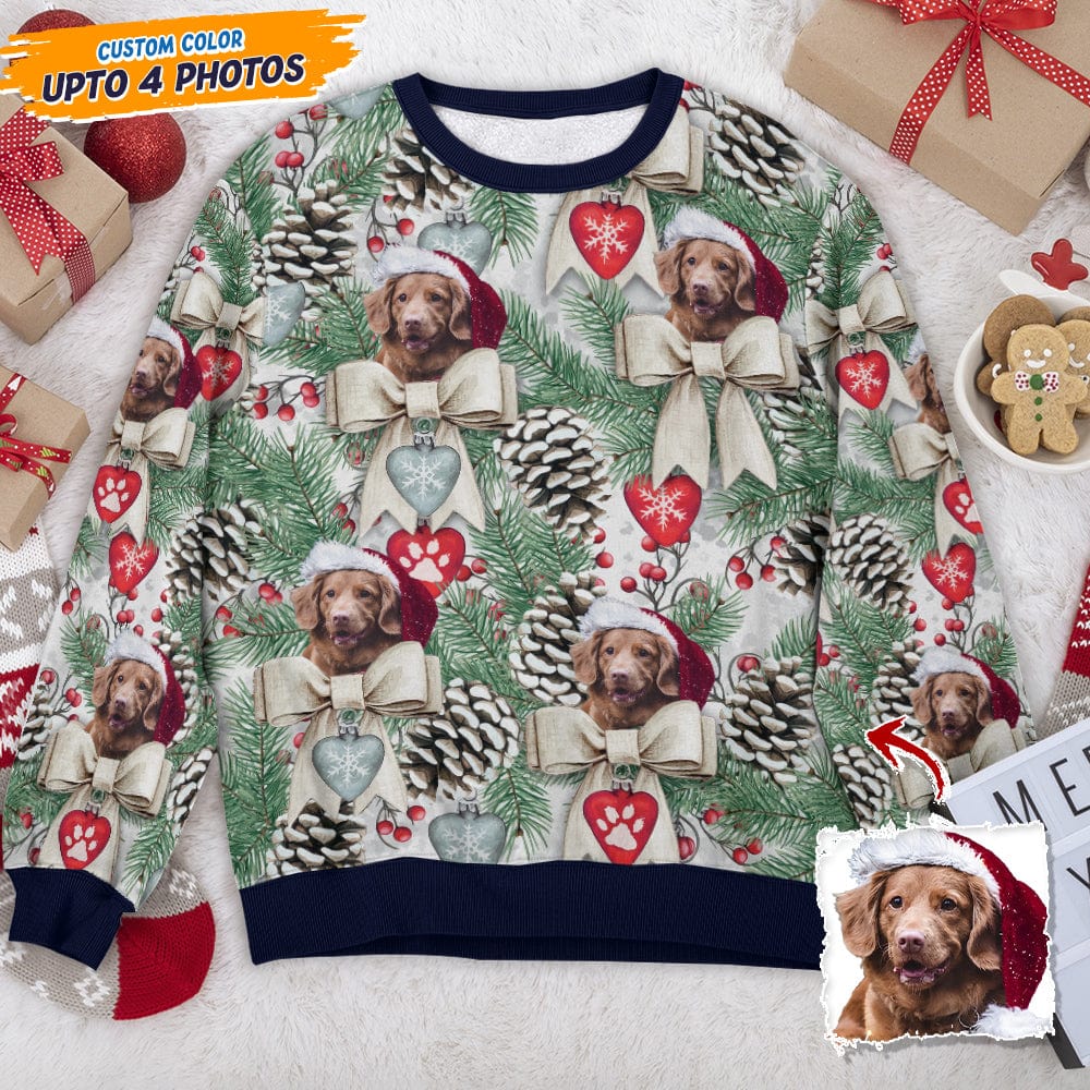 GeckoCustom Custom Dog Cat Photo With Christmas Pineal AOP Sweatshirt NA29 888688