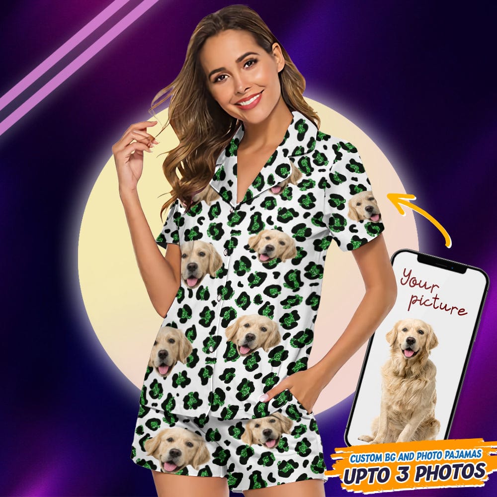 GeckoCustom Custom Dog Photo With Animal Print Pattern Short Pajamas T368 HN590