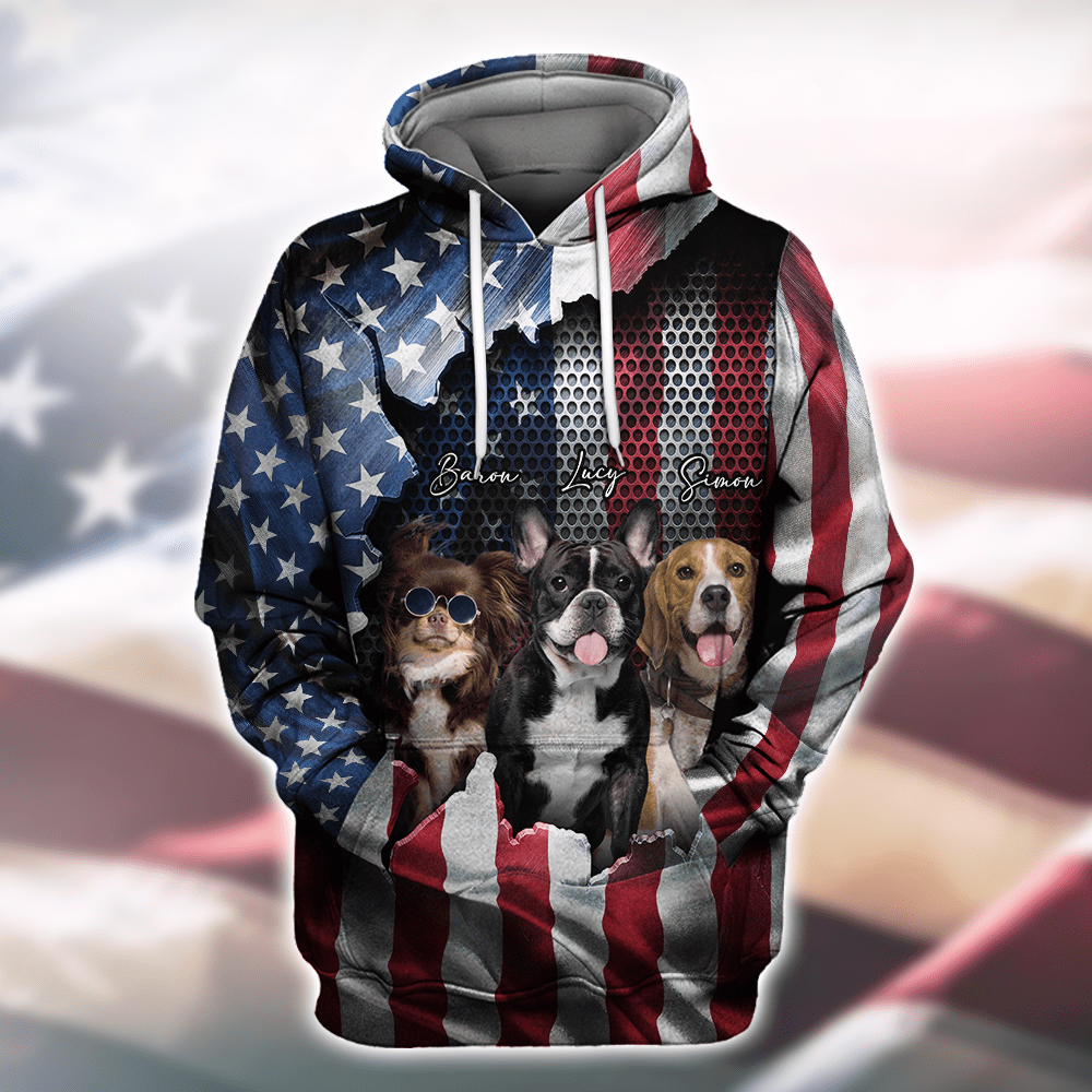 GeckoCustom Custom Dog Photo With Flag US Background T-Shirt T286 889956