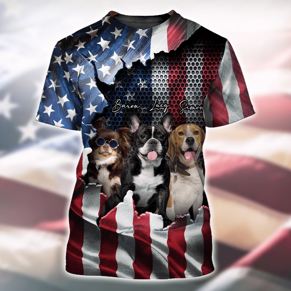GeckoCustom Custom Dog Photo With Flag US Background T-Shirt T286 889956