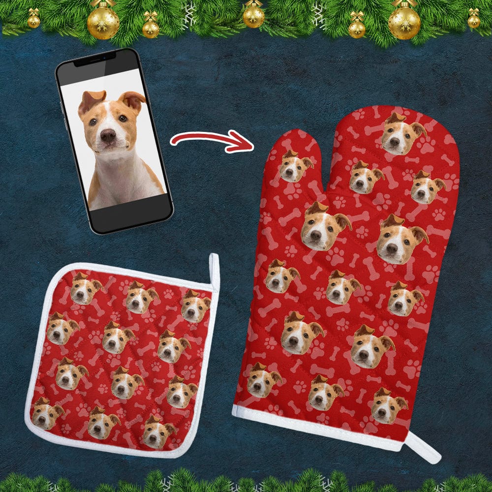 GeckoCustom Custom Dog Photo With Paw Pattern Oven Mitt K228 889863