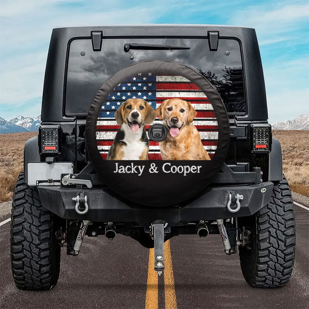 GeckoCustom Custom Dog Photo With Vintage Retro Style Tire Cover T368 889794 Backup camera hole / 24 - 26 inches