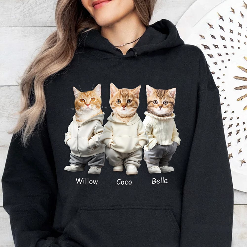 GeckoCustom Custom Face Cute Cat Dark Shirt Gift For Cat Lovers HA75 891814 Pullover Hoodie / Black Colour / S