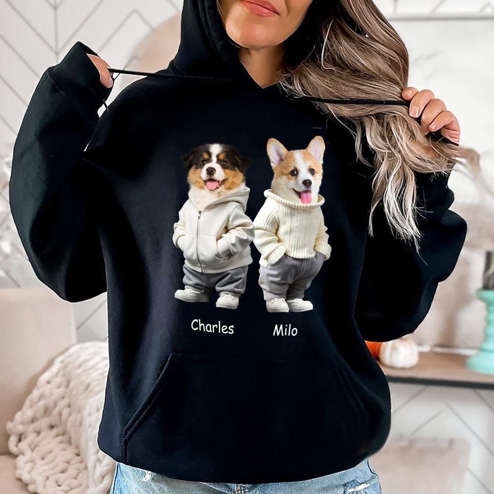 GeckoCustom Custom Face Cute Dog Dark Shirt Gift For Dog Lovers HA75 891810 Pullover Hoodie / Black Colour / S