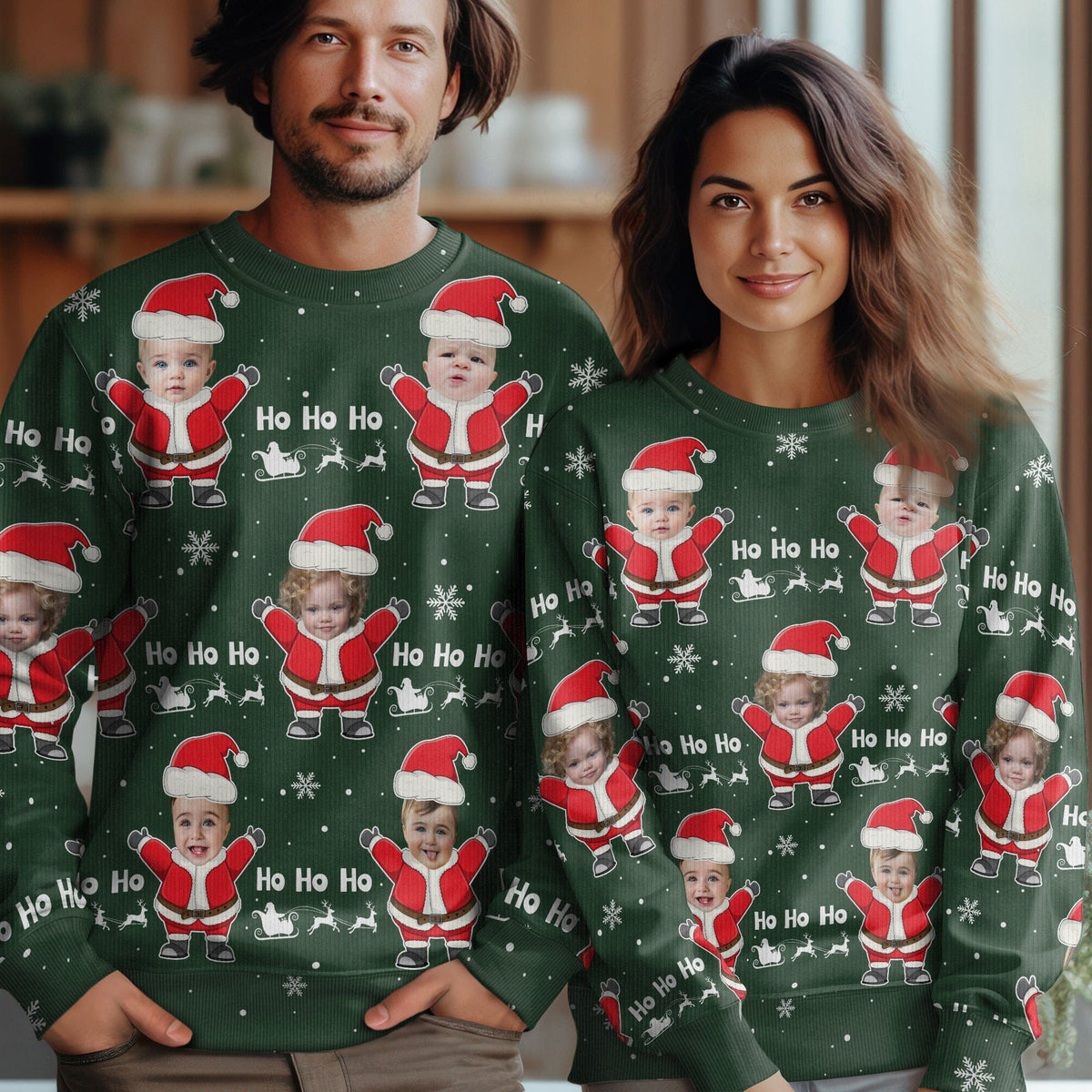 GeckoCustom Custom Face Ho Ho Ho Xmas Santa All-Over-Print Ugly Sweater HO82 893140