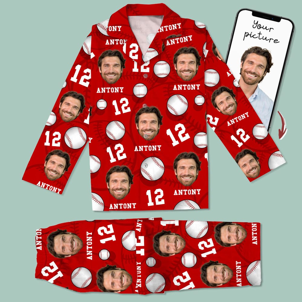 GeckoCustom Custom Face Photo And Name Baseball Pajamas T286 HN590 For Kid / Combo Shirt And Pants (Favorite) / 3XS